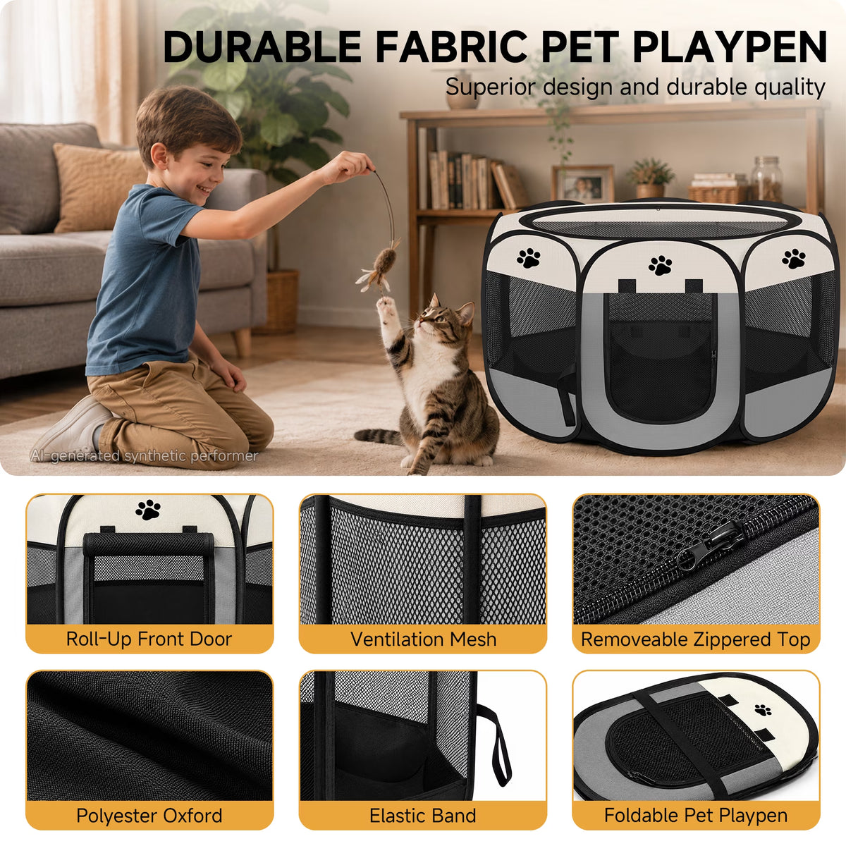 Cat Playpen,29" Pop-Up Cat Cage with Side Pocket,Pet Playpen for Small Animal Indoor outside Kitten Playpen 29" Diameter 17" Height