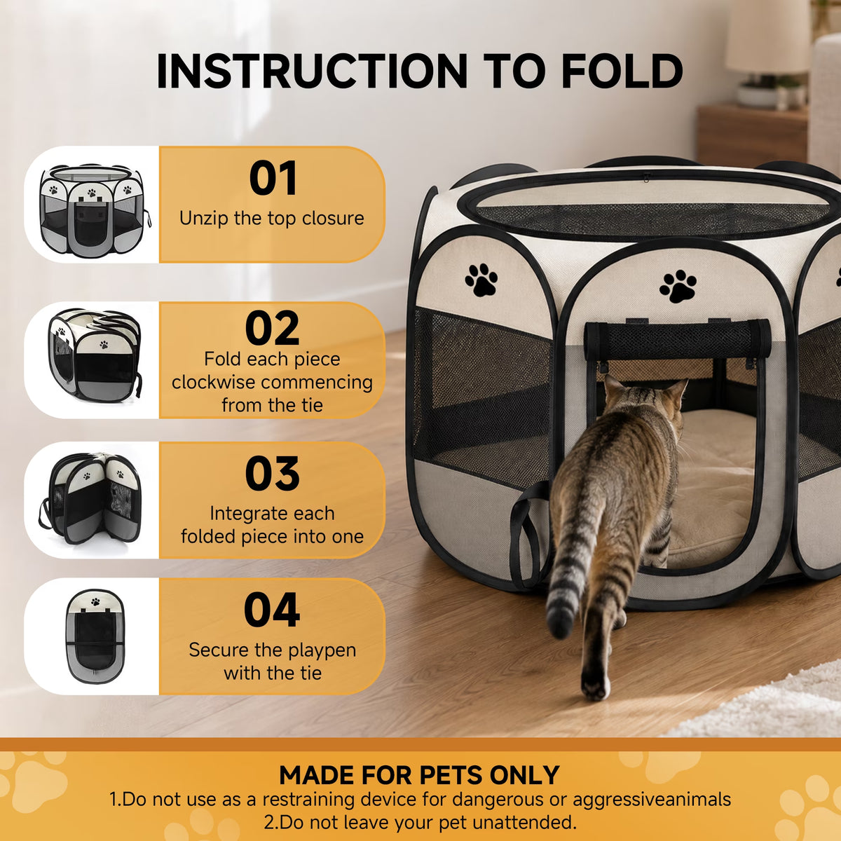 Cat Playpen,29" Pop-Up Cat Cage with Side Pocket,Pet Playpen for Small Animal Indoor outside Kitten Playpen 29" Diameter 17" Height