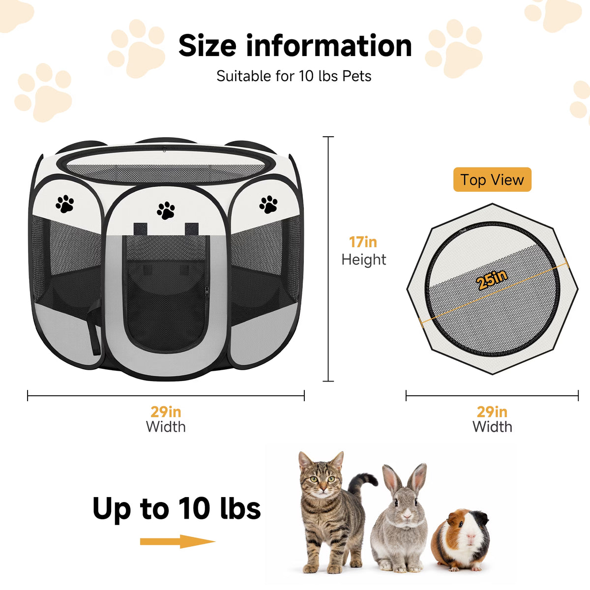 Cat Playpen,29" Pop-Up Cat Cage with Side Pocket,Pet Playpen for Small Animal Indoor outside Kitten Playpen 29" Diameter 17" Height