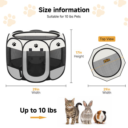 Cat Playpen,29" Pop-Up Cat Cage with Side Pocket,Pet Playpen for Small Animal Indoor outside Kitten Playpen 29" Diameter 17" Height