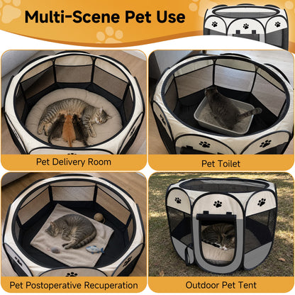 Cat Playpen,29" Pop-Up Cat Cage with Side Pocket,Pet Playpen for Small Animal Indoor outside Kitten Playpen 29" Diameter 17" Height